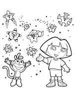 coloriage dora avec babouche et les etoiles